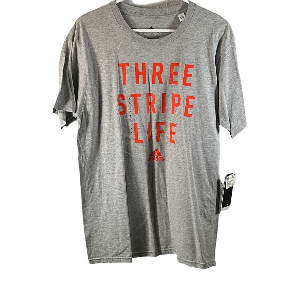 Adidas Gray Tee with Bold Orange Text